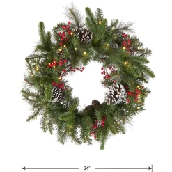 24 in. Pre-Lit Bristle Berry Wreath with LED Lights