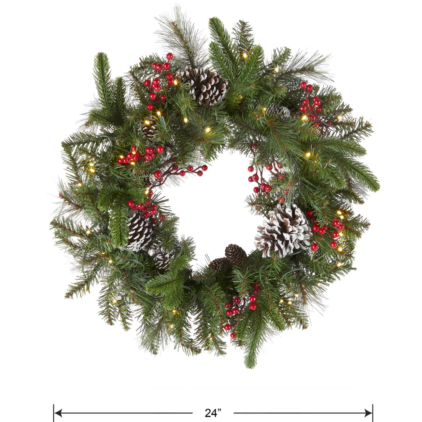 24 in. Pre-Lit Bristle Berry Wreath with LED Lights