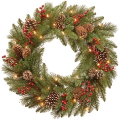 24 in. Pre-Lit Bristle Berry Wreath with LED Lights