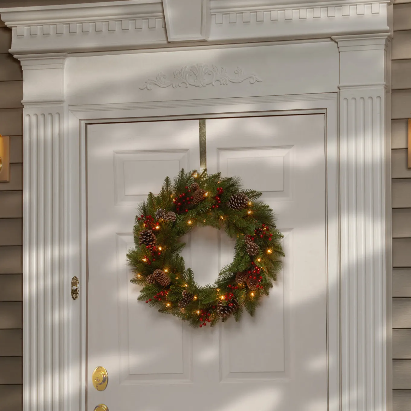 24 in. Pre-Lit Bristle Berry Wreath with LED Lights