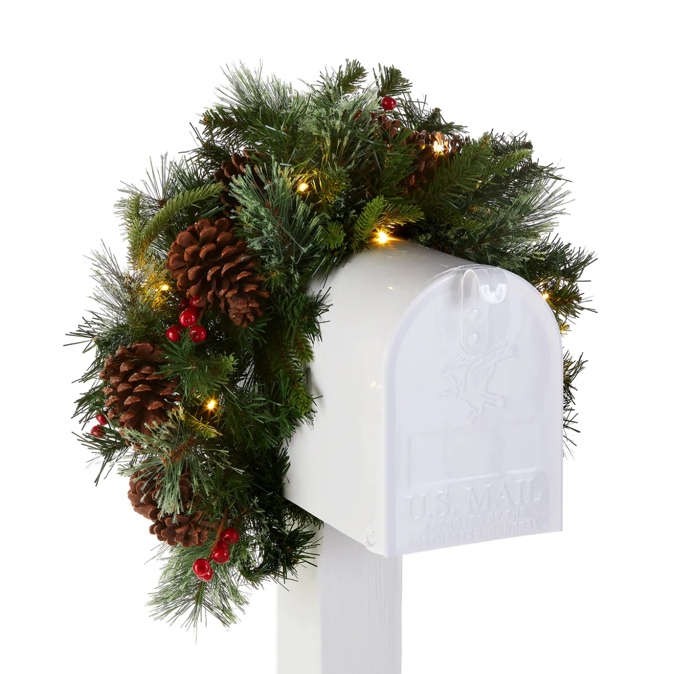 36 in. Pre-Lit Colonial Fir Mailbox Swag with LED Lights
