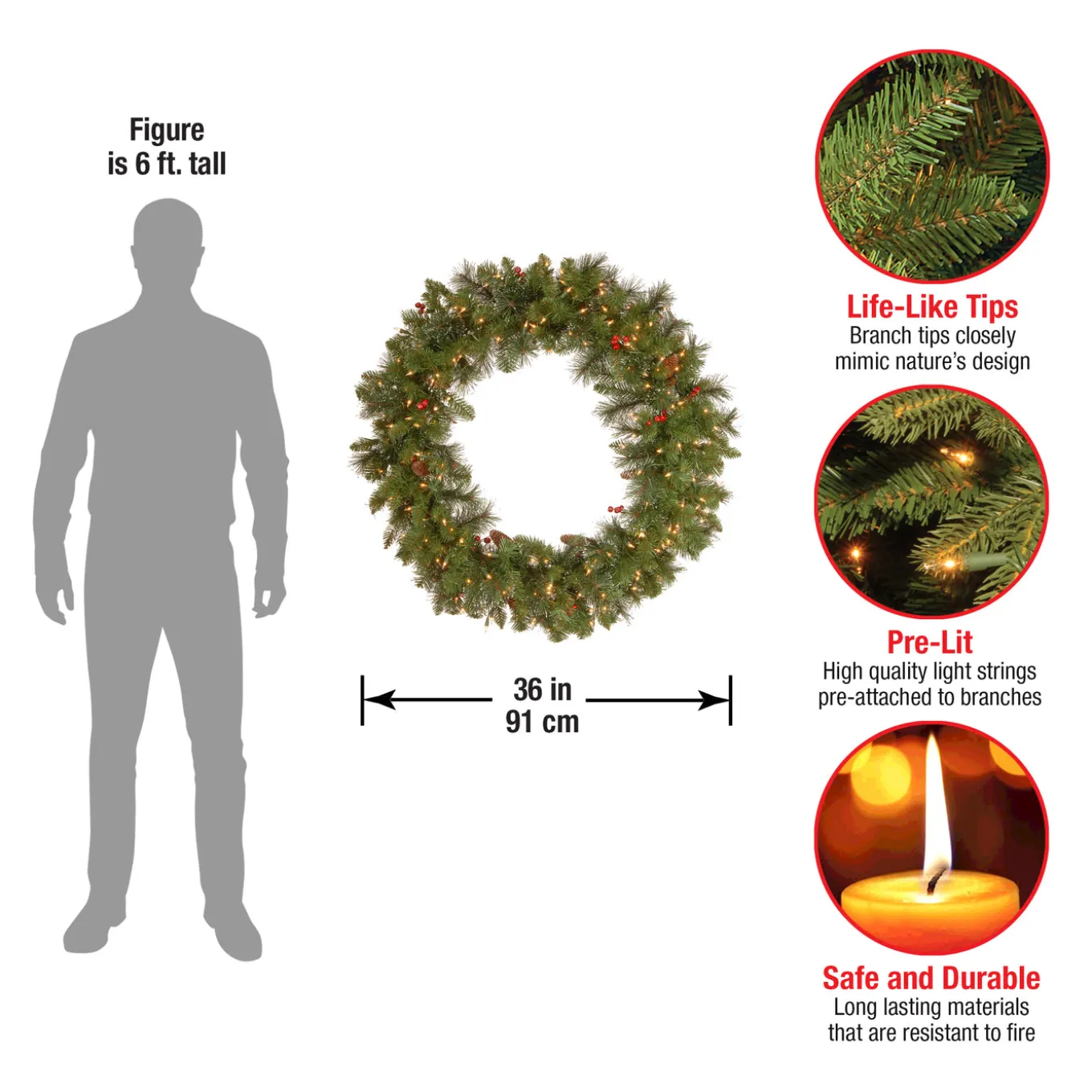 36 in. Pre-Lit Crestwood Spruce Wreath with Clear Lights