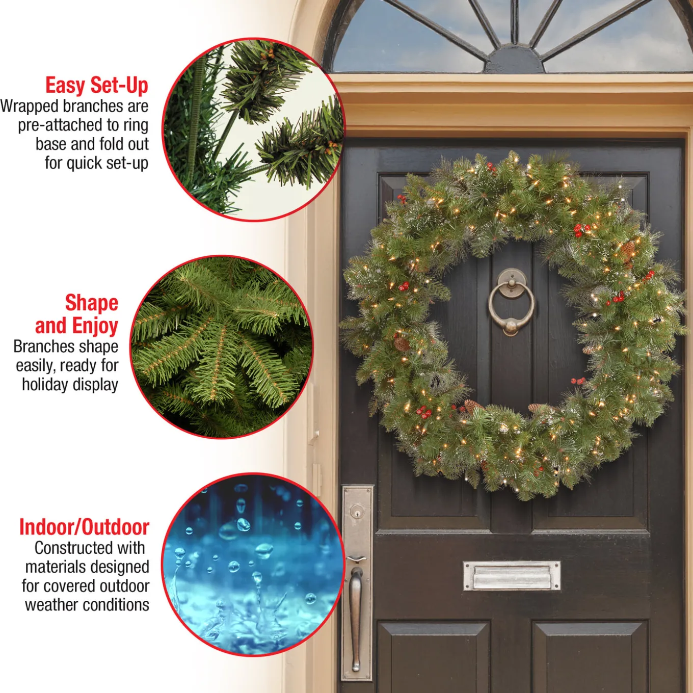 36 in. Pre-Lit Crestwood Spruce Wreath with Clear Lights