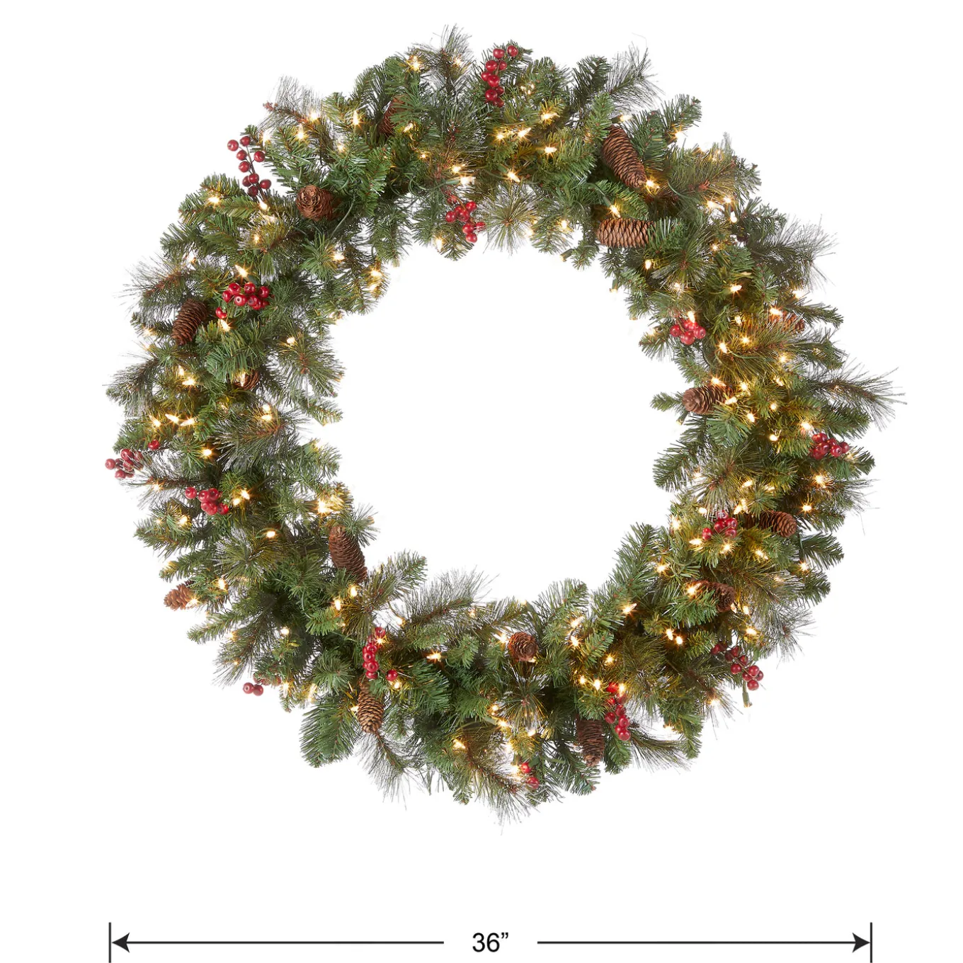 36 in. Pre-Lit Crestwood Spruce Wreath with Clear Lights