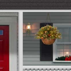20 in. Pre-Lit Crestwood Spruce Hanging Basket with LED Lights