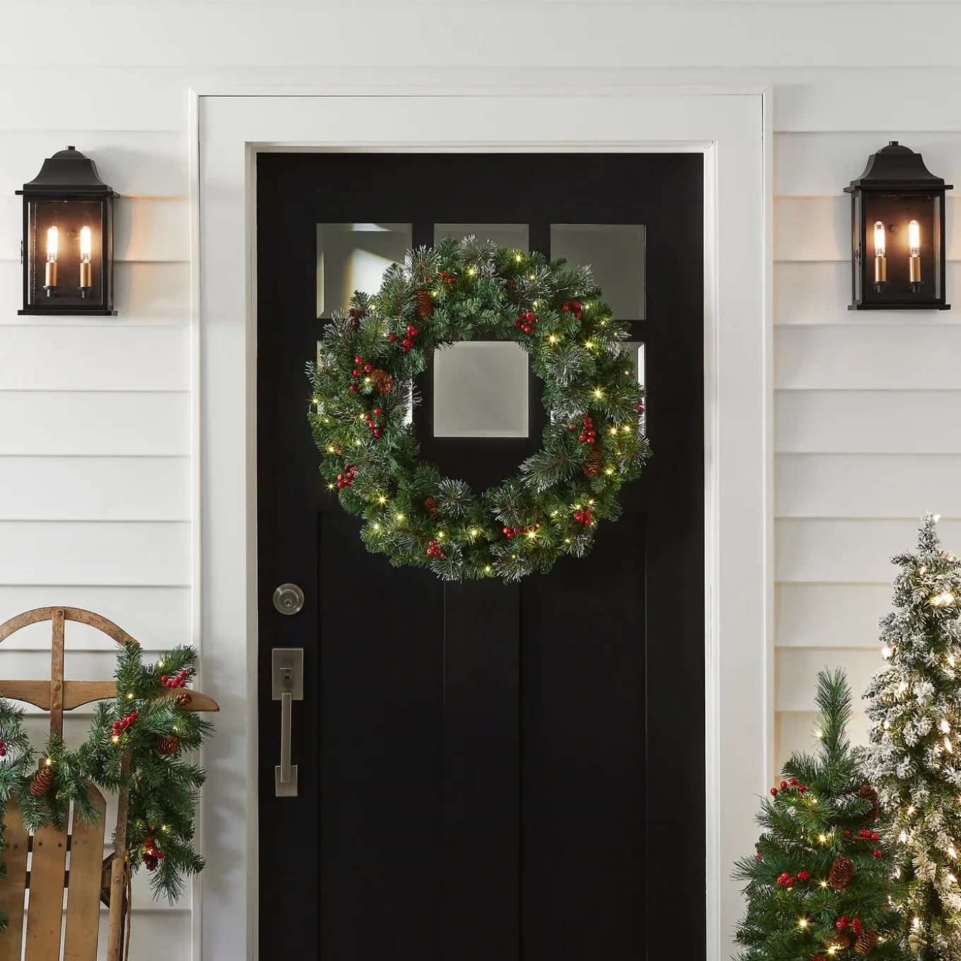 30 in. Pre-Lit Crestwood Spruce Wreath with Warm White LED Lights