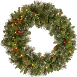 30 in. Pre-Lit Crestwood Spruce Wreath with Warm White LED Lights