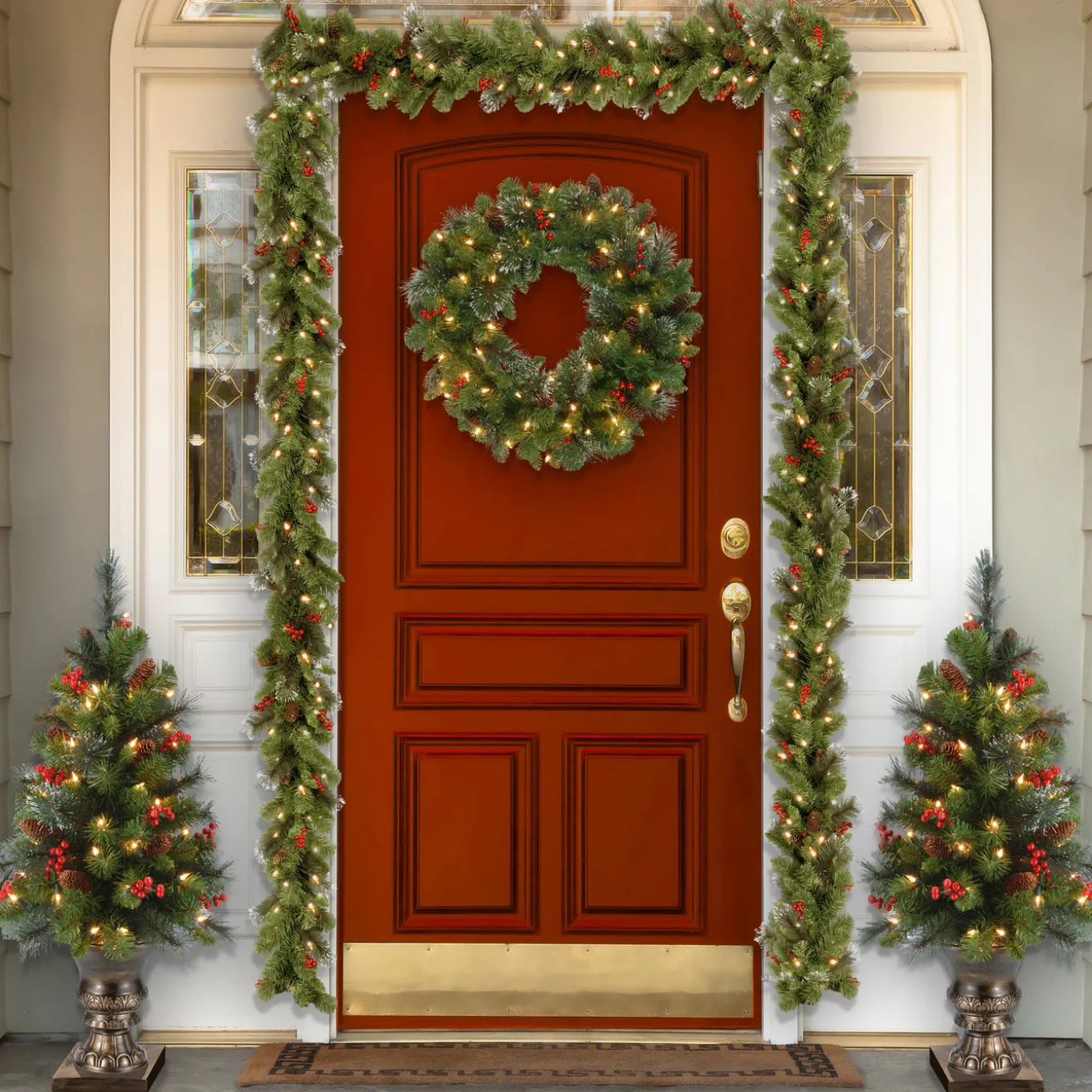 24 in. Pre-Lit Crestwood Spruce Wreath with Clear Lights - Plug In