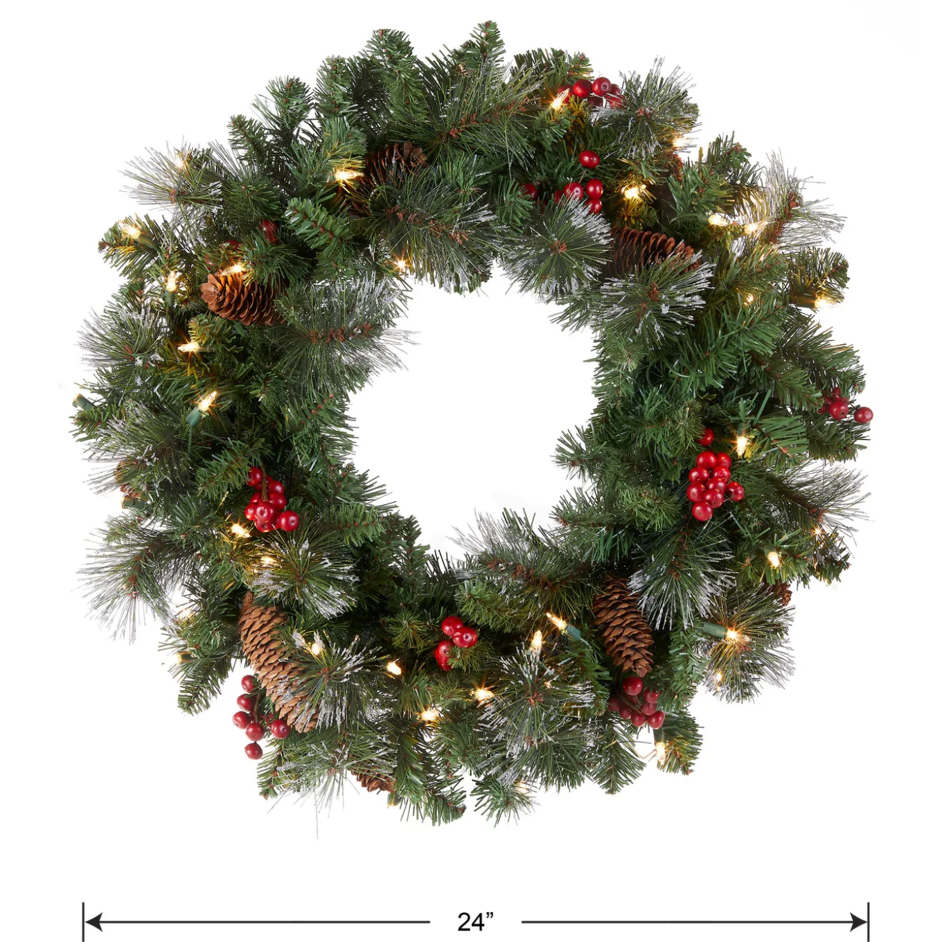 24 in. Pre-Lit Crestwood Spruce Wreath with Clear Lights - Plug In