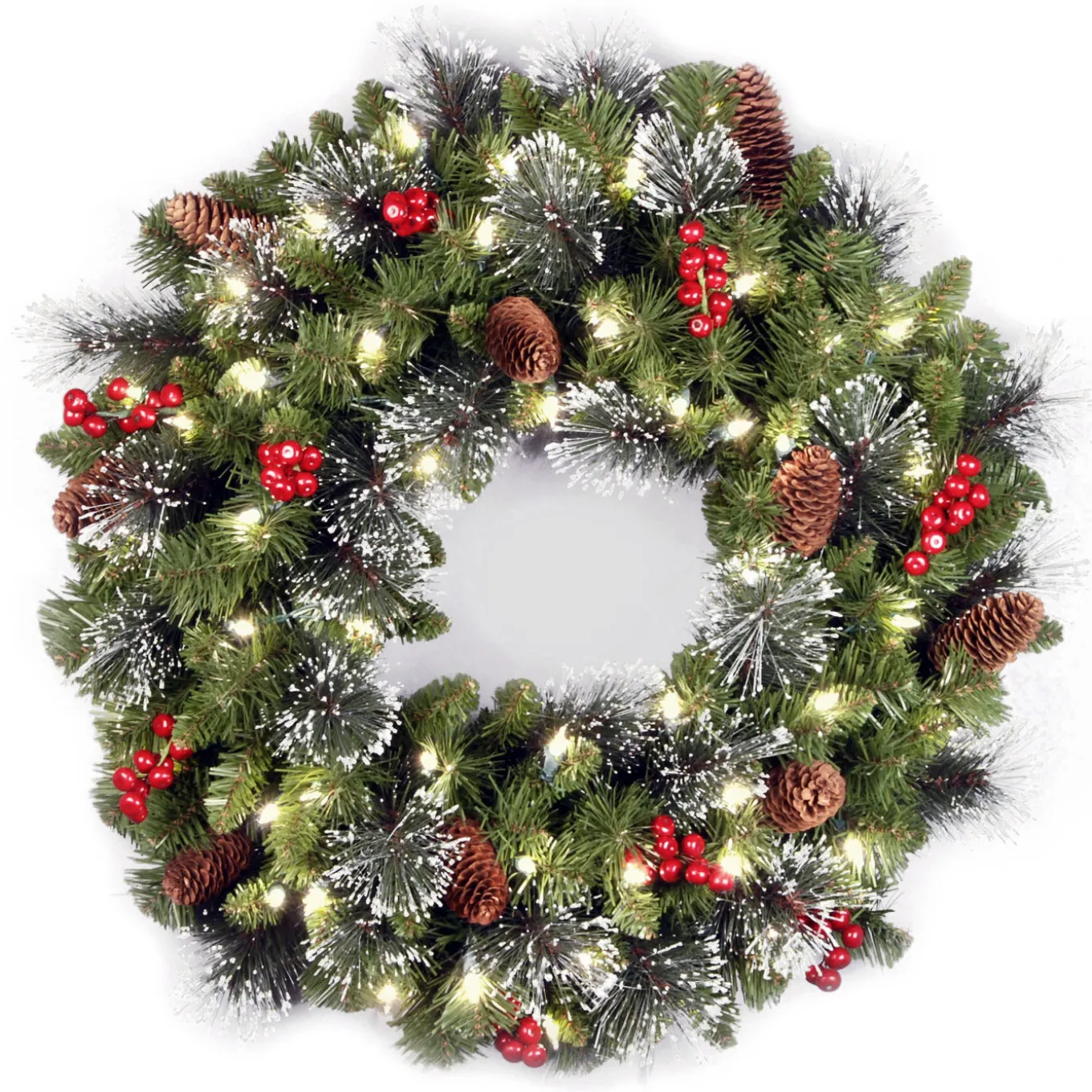 24 in. Pre-Lit Crestwood Spruce Wreath with Warm White LED Lights