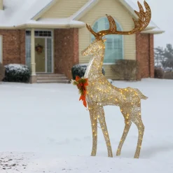 55 in. Pre-lit Crystal Champagne Standing Buck