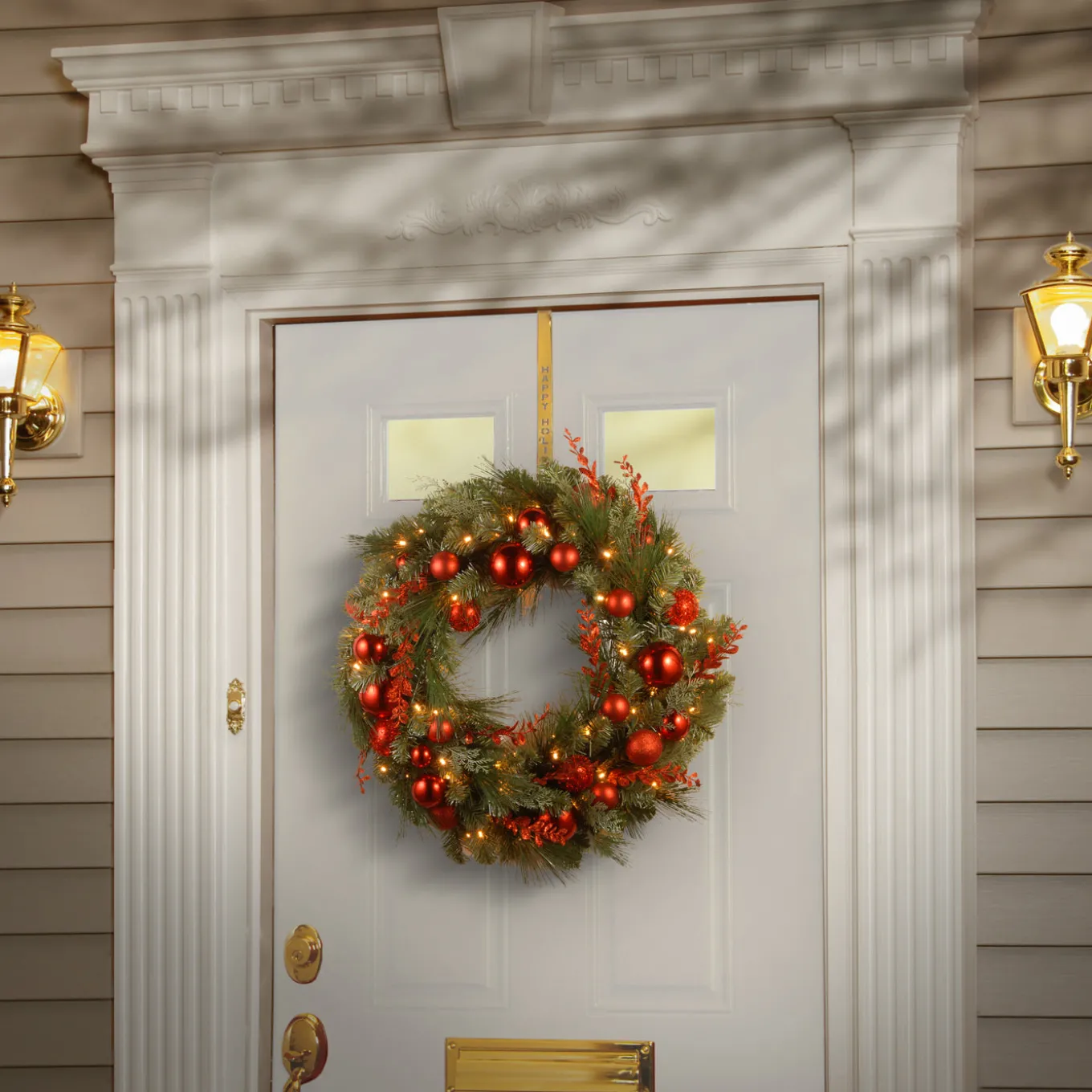 24 in. Pre-Lit Decorative Collection Red Mixed Wreath with Warm White LED Lights