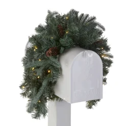 36 in. Pre-Lit Frosted Arctic Spruce Mailbox Swag with LED Lights