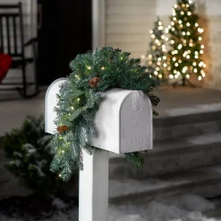 36 in. Pre-Lit Frosted Arctic Spruce Mailbox Swag with LED Lights