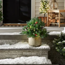 18 in. Pre-Lit Frosted Berry Urn Filler with LED Lights