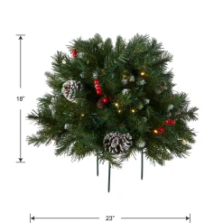 18 in. Pre-Lit Frosted Berry Urn Filler with LED Lights