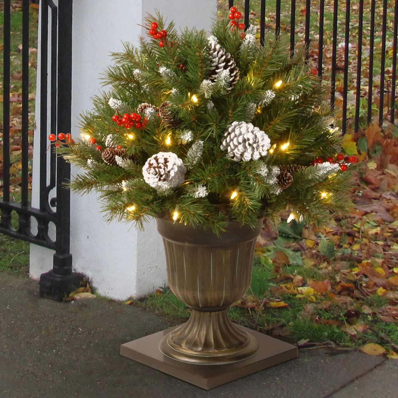 24 in. Pre-Lit Frosted Berry Porch Bush with Clear Lights