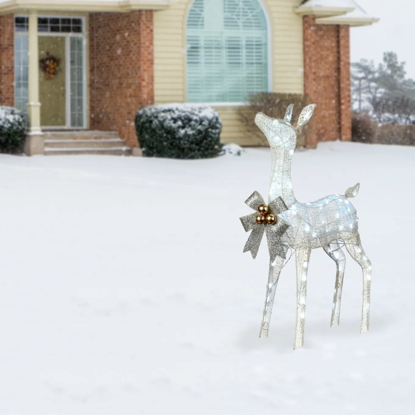 36 in. Pre-Lit Glittered Fawn