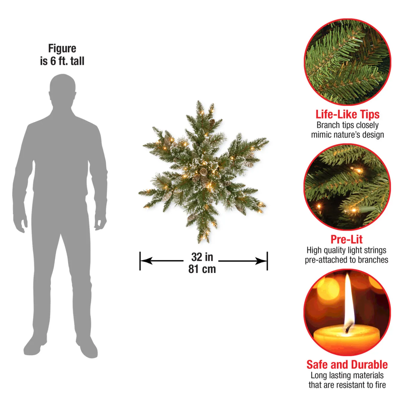 32 in. Pre-Lit Glittery Bristle Pine Snowflake with LED Lights