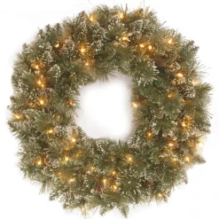 24 in. Pre-Lit Glittery Bristle Pine Wreath with Twinkly LED Lights