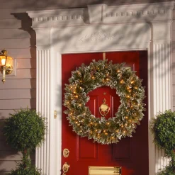 30 in. Pre-Lit Glittery Bristle Pine Wreath with Twinkly LED Lights