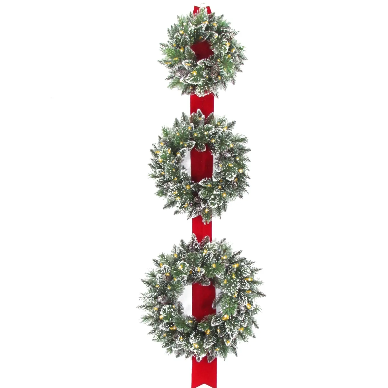26 in. Pre-Lit Glittery Bristle Triple Wreath with LED Lights