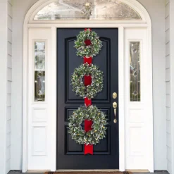 26 in. Pre-Lit Glittery Bristle Triple Wreath with LED Lights