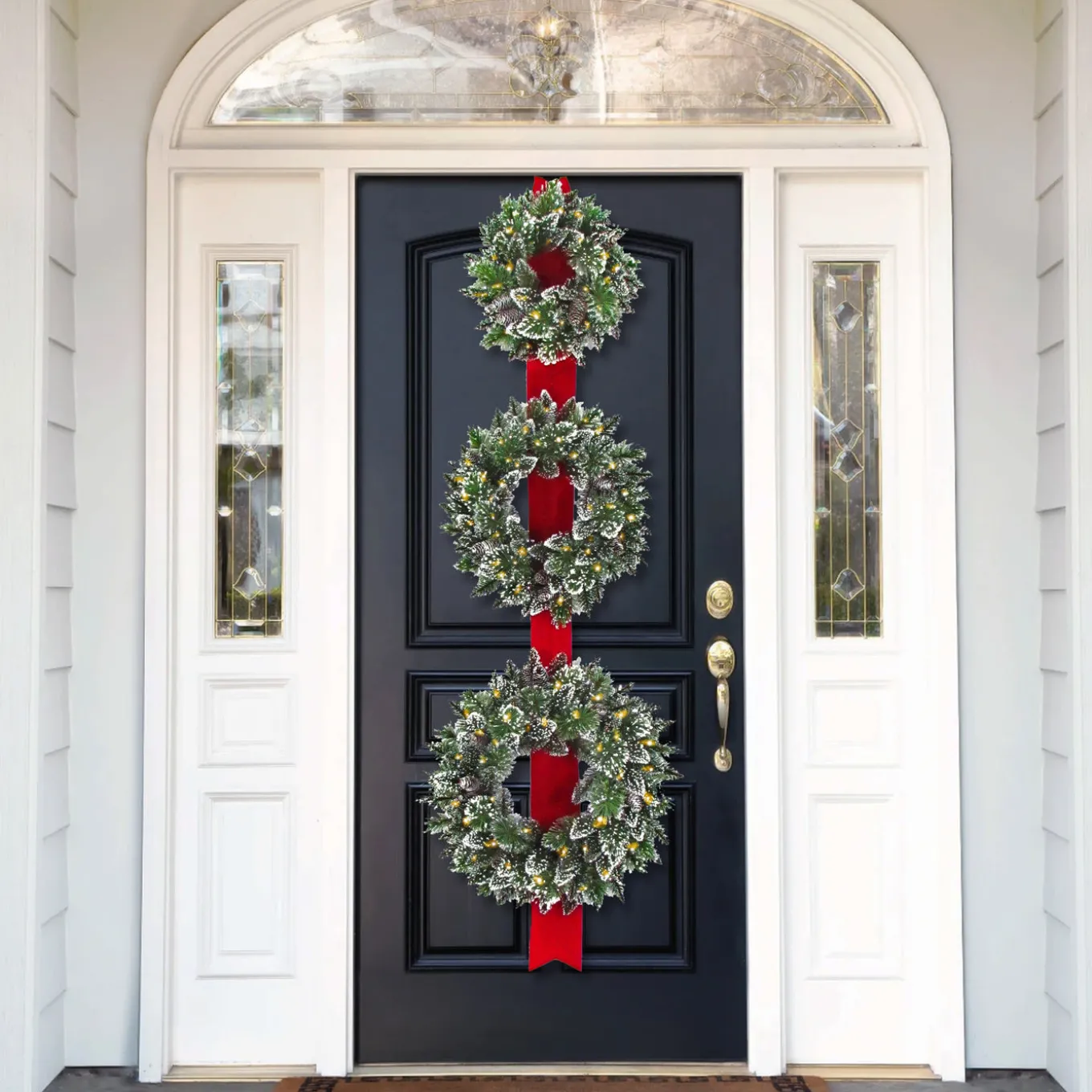 26 in. Pre-Lit Glittery Bristle Triple Wreath with LED Lights