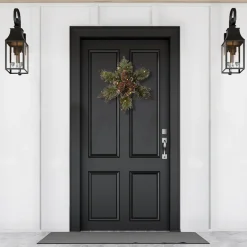 14 in. Pre-Lit Glittery Bristle Pine Snowflake with Warm White LED Lights