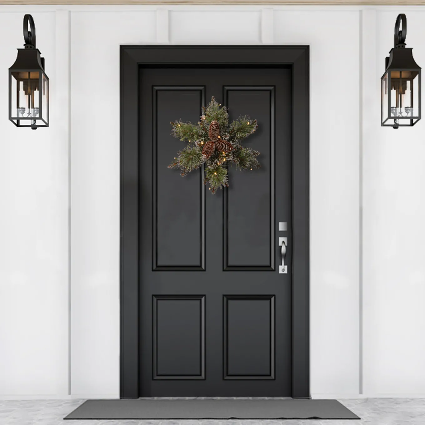 14 in. Pre-Lit Glittery Bristle Pine Snowflake with Warm White LED Lights