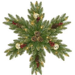 32 in. Pre-Lit Glittery Gold Dunhill Fir Snowflake with LED Lights