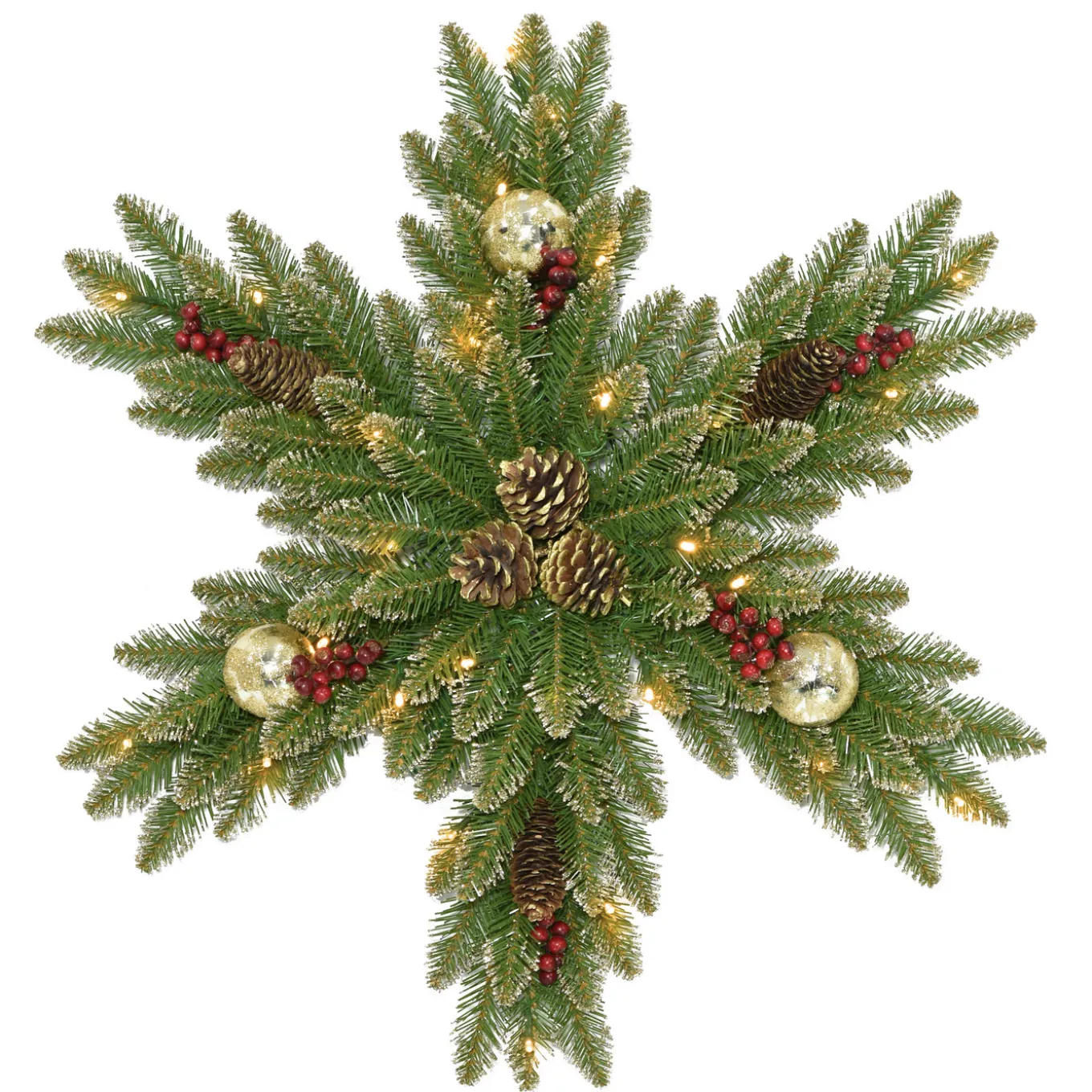 32 in. Pre-Lit Glittery Gold Dunhill Fir Snowflake with LED Lights