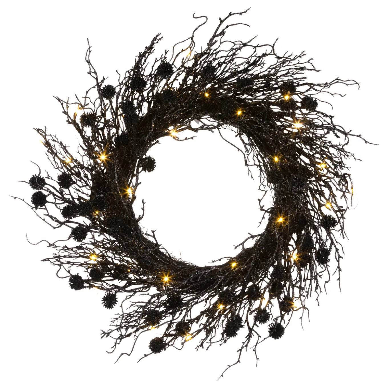 24 in. Pre-Lit Halloween Deadwood Twig Wreath with LED Lights