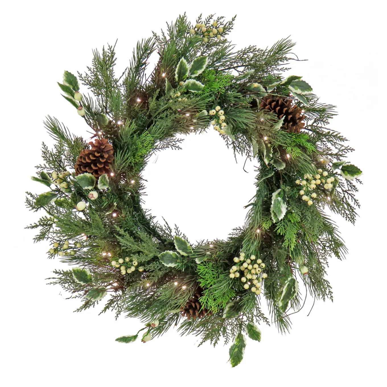 28 in. Pre-Lit HGTV Home Collection Holly and Berry Wreath