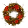 24 in. Pre-Lit Hydrangea Pine Wreath with Warm White LED Lights