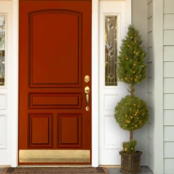 72 in. Pre-Lit Juniper Cone and Ball Topiary Tree in a Black Square Pot with Clear Lights