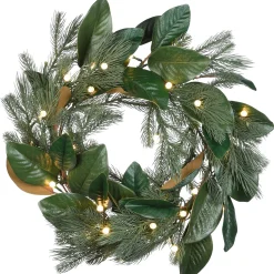 24 in. Pre-Lit Magnolia Mix Pine Wreath with LED Lights