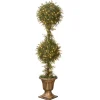 60 in. Pre-Lit Mini Tea Leaf 2 Ball Topiary in a Gold Urn with Clear Lights