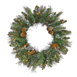 24 in. Pre-Lit North Conway Wreath with Warm White LED Lights