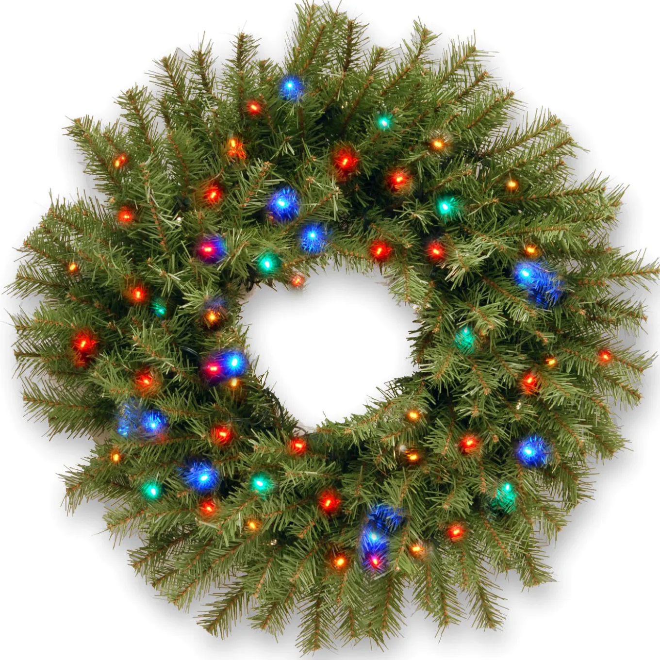 24 in. Pre-Lit Norwood Fir Wreath with Battery Operated Multicolor LED Lights
