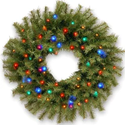 24 in. Pre-Lit Norwood Fir Wreath with Battery Operated Multicolor LED Lights