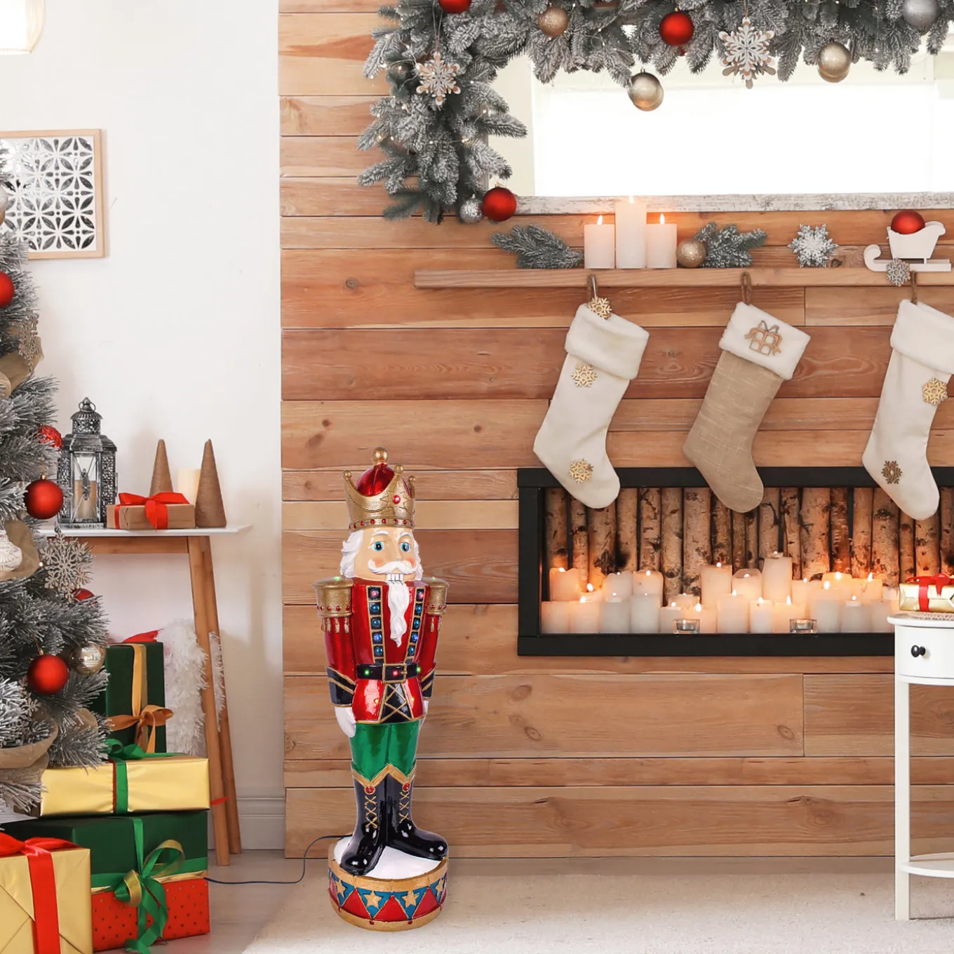 36 in. Pre-Lit Nutcracker Christmas Decoration with Multicolor LED Lights with Hand Painted Details