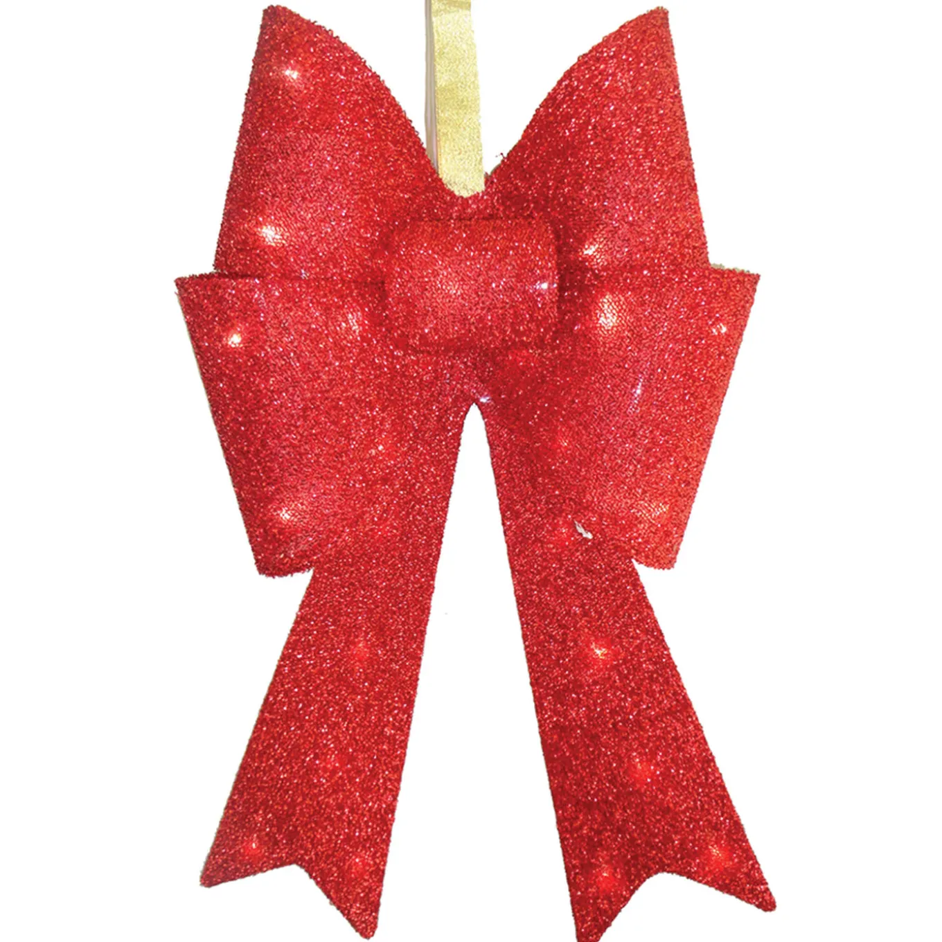 20 in. Pre-Lit Red Fabric Bow with Battery Operated LED Lights