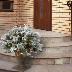 22 in. Pre-Lit Snowy Bedford Urn Filler with LED Lights