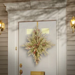 32 in. Pre-Lit Snowy Dunhill Fir Bethlehem Star Wreath with LED Lights
