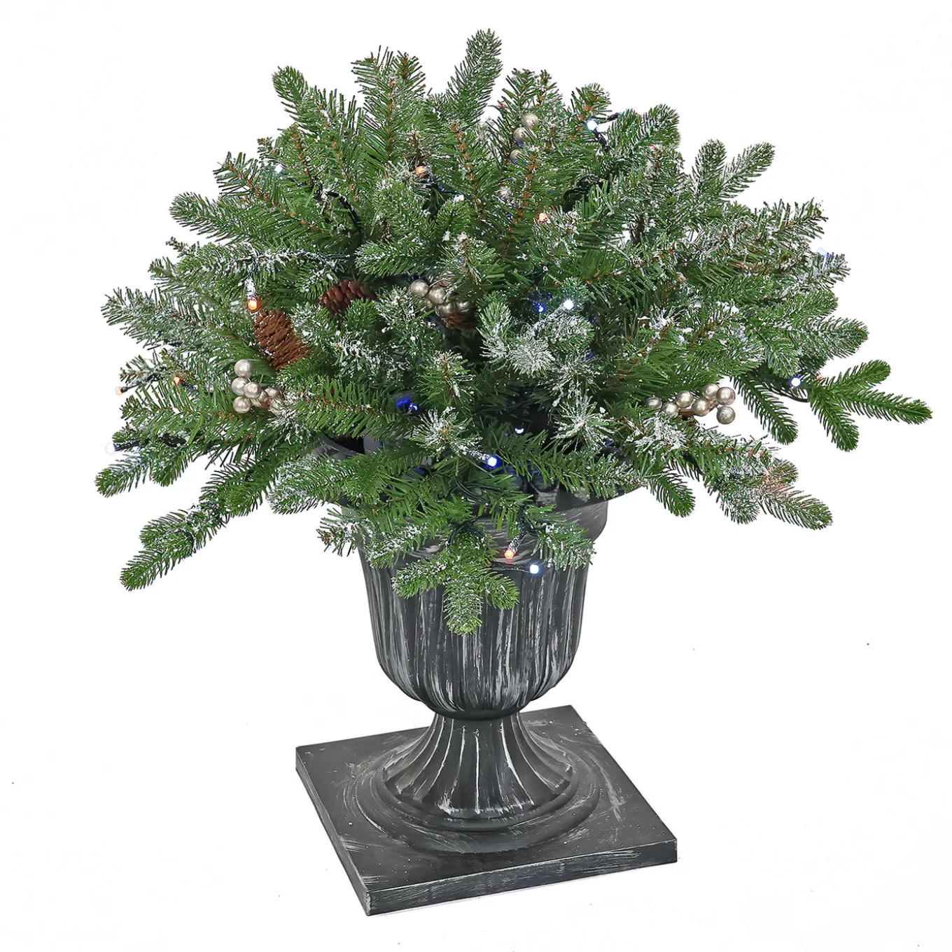 24 in. Pre-Lit Snowy Morgan Spruce Porch Bush with Twinkly LED Lights