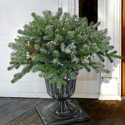 24 in. Pre-Lit Snowy Morgan Spruce Porch Bush with Twinkly LED Lights