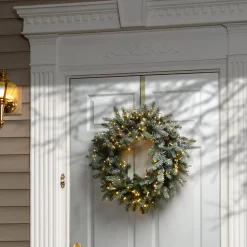 24 in. Pre-Lit Snowy Morgan Spruce Wreath with Dual Color LED Lights
