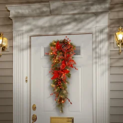 36 in. Pre-Lit Tartan Plaid Teardrop with Warm White LED Lights