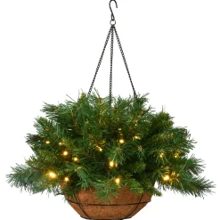 20 in. Pre-Lit Tiffany Fir Hanging Basket with Warm White LED Lights